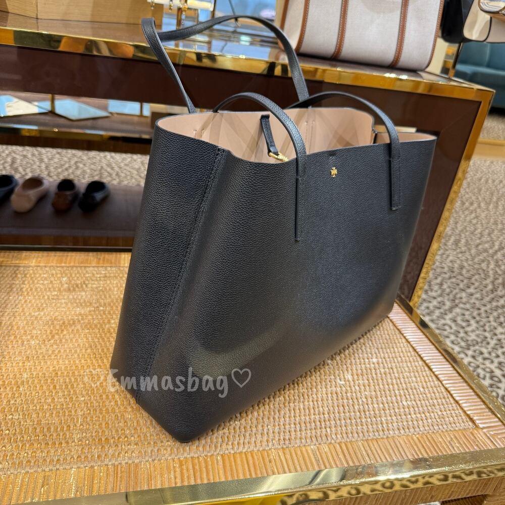 Tory Burch Blake Tote Pebbled leather 177332 BLACK / Devon Sand $395 - Picture 5 of 9